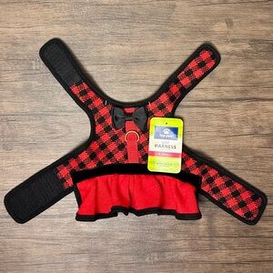 🐾 Top Paw Buffalo Plaid Vest Harness | Red & Black Ruffle Bow | XS 13”–16” Girth
